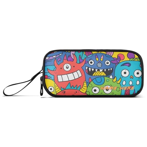 Yoogain Personalisierbares Federmäppchen mit lustigem Monster-Party, Nylon, Reißverschluss, großes Fassungsvermögen, Federmäppchen mit Reißverschluss, Schreibwaren für Schule, Teenager, Jungen von Yoogain