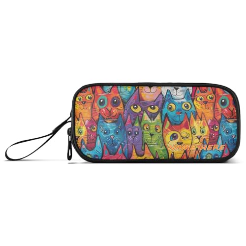 Yoogain Personalisierbares Federmäppchen mit niedlichem Kritzelei-Design, Nylon, für Teenager, hohe Kapazität, Federmäppchen für Mädchen, Schule, Schreibwaren für Herren von Yoogain