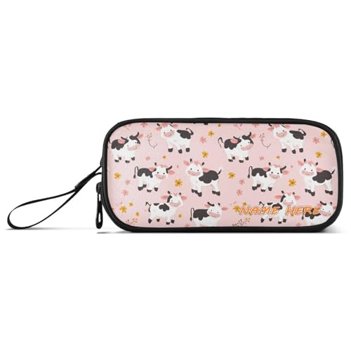 Yoogain Personalisierbares Federmäppchen mit niedlichem Kuh-Design, Nylon, großes Fassungsvermögen, Reißverschluss, Federmäppchen, Schreibwaren-Organizer für College, Teenager von Yoogain