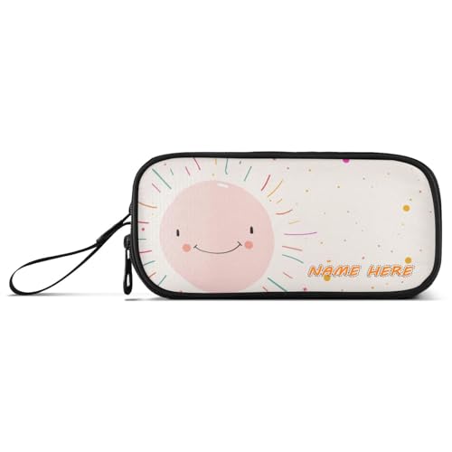 Yoogain Personalisierbares Federmäppchen mit niedlicher lächelnder Sonne, Nylon, Reißverschluss, hohe Kapazität, Federmäppchen mit Fächern, Schreibwaren-Organizer für High School Preppy von Yoogain