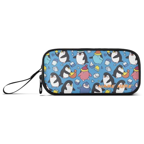 Yoogain Personalisierbares Federmäppchen mit süßem kleinen Pinguin-Cartoon-Welt, Nylon, großes Federmäppchen für Mädchen, hohe Kapazität, Reißverschluss, Federmäppchen, Schreibwaren-Tasche für von Yoogain