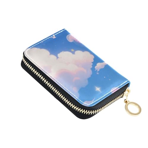 Yoogain Pink Dreamy Quallen-Leder-Kartenetui für Damen, mit 2 Geldfächern, RFID-blockierend, Kreditkartenschutz mit Reißverschluss von Yoogain