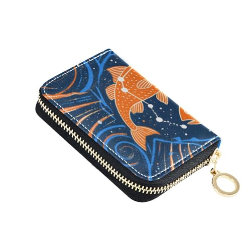 Yoogain Pisces Kartenetui aus Leder, mit 2 Geldfächern, RFID-blockierend, mit Reißverschluss, Orange von Yoogain