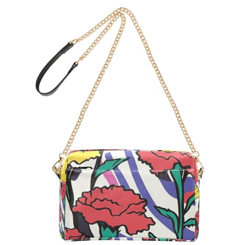 Yoogain Pop Art Carnation Umhängetasche für Damen, klein, veganes Leder, modische Geldbörsen, Reißverschluss, Schulterhandtaschen von Yoogain