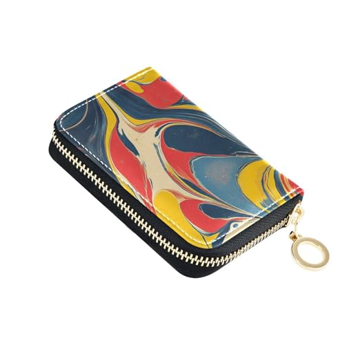 Yoogain Pop Art Retro Batik-Muster Leder Kartenetui Geldbörse Damen mit 2 Geldfächern, RFID-blockierendes Kartenetui mit Reißverschluss von Yoogain