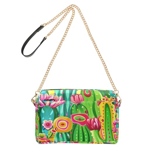 Yoogain Psychedelic Cactus Crossbody Kleine Tasche für Frauen Veganes Leder Damen Geldbörse Reißverschluss Damen Schulterhandtaschen von Yoogain