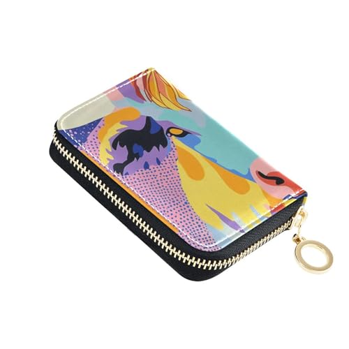 Yoogain Psychedelisches Highland-Rindsleder-Kartenetui für Herren, mit 9 Kartenfächern, RFID-blockierendem Kartenhalter mit Reißverschluss von Yoogain