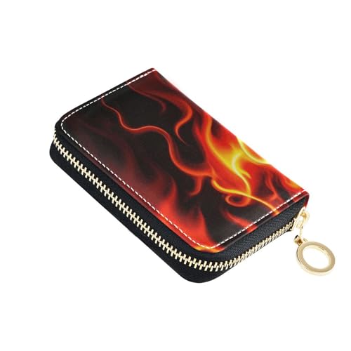 Yoogain Red Fire Wunderschönes Kreditkartenetui aus Verbrennungsleder für Damen, mit 2 Geldfächern, RFID-blockierend, kleines Kreditkartenetui mit Reißverschluss von Yoogain