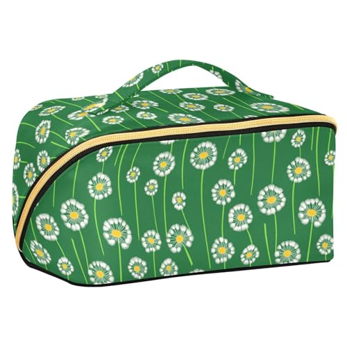 Yoogain Reisetasche mit Trennwänden, stilvolle Kosmetiktasche für Damen, vertikal, freistehend, Pusteblumen-Grasgrün von Yoogain