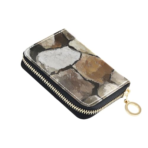 Yoogain Retro-Kartenetui für Damen, Leder, steinbraun, mit 2 Geldfächern, RFID-blockierendem Kreditkartenetui mit Reißverschluss von Yoogain