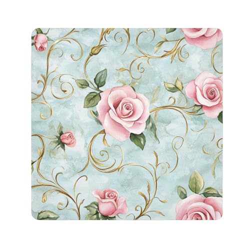 Yoogain Retro-Kosmetikbeutel mit Rosen, personalisierbar, Motiv: Rosen, goldfarbene Blätter, Pastellfarben, für Kamera-Objektiv, Schutztasche, Reise-Organizer, 55 x 55 cm, Kosmetik-Organizer für von Yoogain