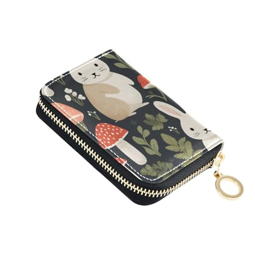 Yoogain Safari-Kaninchen-Pilz-Leder-Kartenetui für Damen, mit RFID-blockierendem Kartenhalter mit Reißverschluss von Yoogain