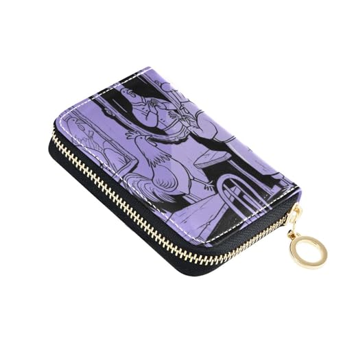 Yoogain Scary Chicken Chef Kreditkartenetui für Damen, Leder, mit RFID-blockierendem Kreditkartenetui mit Reißverschluss, Violett von Yoogain
