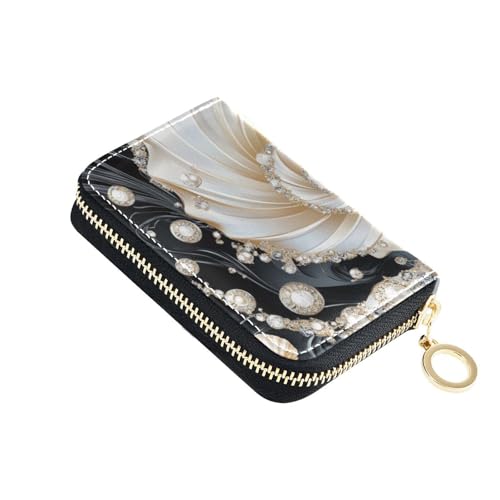 Yoogain Schmuck-Muschel-Leder-Kartenetui für Damen, mit 2 Geldfächern, RFID-blockierendem Kartenetui mit Reißverschluss von Yoogain