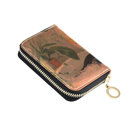 Yoogain Schwarze Katzenbadewanne aus Leder für Damen, Kartenetui mit 9 Kartenfächern, RFID-blockierendem Kartenhalter für Damen, mit Reißverschluss von Yoogain