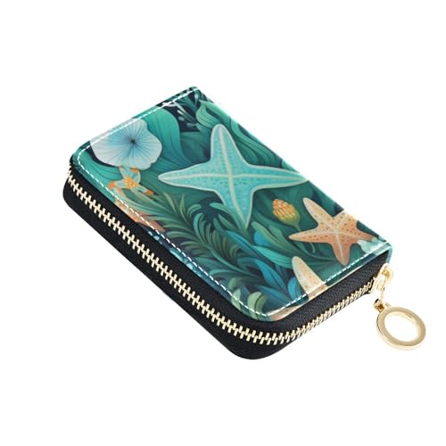 Yoogain Sea Ocean Reef Fish Leder-Kartenetui für Damen, mit RFID-blockierendem Kartenetui mit Reißverschluss von Yoogain
