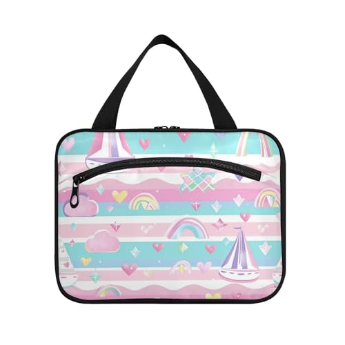 Yoogain Segelboot-Insel-Cartoon-Hängetasche für Reisen mit Haken, erweiterbare Designer-Tasche für Make-up für Männer, Arbeit, Bolso de Maquillaje para mujer L, Segelboot, Insel-Cartoon, Large von Yoogain