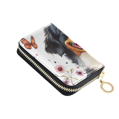 Yoogain Simple Dog Butterflies Leder-Kartenetui mit Cion-Geldbörse, RFID-blockierendes Kreditkartenetui mit Reißverschluss von Yoogain