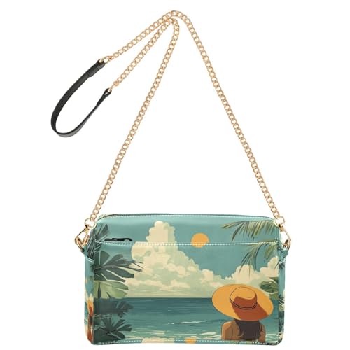 Yoogain Sommer-Strand-Umhängetasche, tropische Umhängetasche für Damen, veganes Leder, Geldbörse, Reißverschluss, Schulterhandtasche von Yoogain