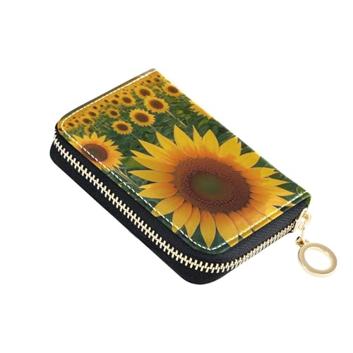 Yoogain Sommergelbe Sonnenblumen-Leder-Kartenetui für Damen, mit 9 Kartenfächern, RFID-blockierend, Kreditkartenetui für Damen mit Reißverschluss von Yoogain