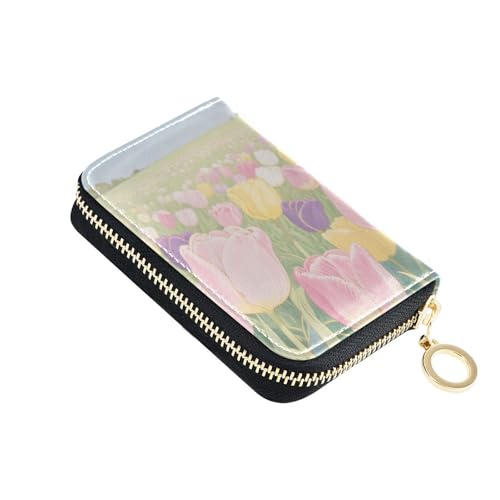 Yoogain Spring Flower Garden Leder-Kreditkarten-Geldbörse für Herren mit 2 Geldfächern, RFID-blockierendem Kartenhalter mit Reißverschluss von Yoogain