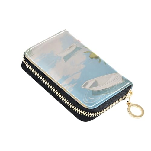 Yoogain Spring Lake Flowers Leder-Kartenetui für Herren, mit 9 Kartenfächern, RFID-blockierend, Kartenetui für Herren mit Reißverschluss von Yoogain