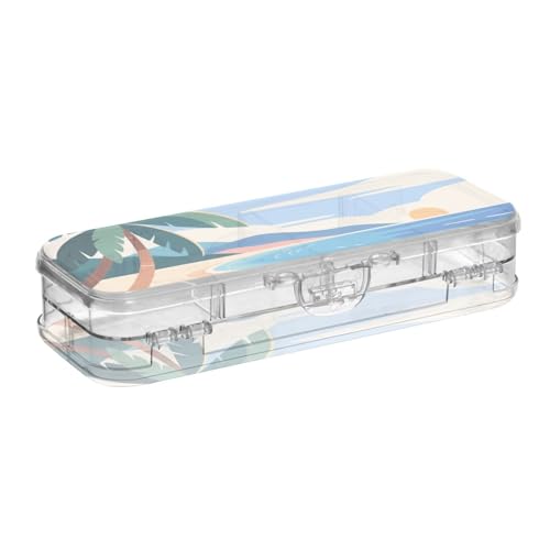 Yoogain Summer Beach Federmäppchen aus Kunststoff, transparent, doppelstöckig, harte Stiftebox für Kinder, mit Schnappdeckel Yoogain Summer Beach Federmäppchen aus Kunststoff, transparent, doppelstöckig, harte Stiftebox für Kinder, mit Schnappdeckel von Yoogain
