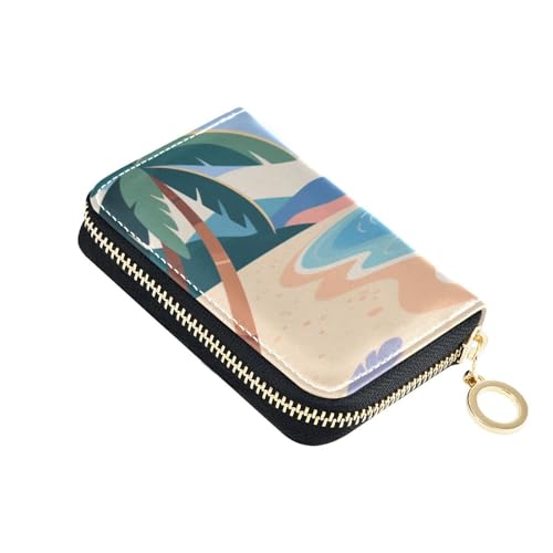 Yoogain Summer Beach Ledergeldbörse Kartenetui für Damen mit 9 Kartenfächern, RFID-blockierend, kleiner Kartenhalter mit Reißverschluss von Yoogain