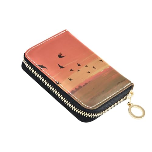 Yoogain Sunset Prairie Cat Cowboy, Leder-Kartenetui für Damen, mit 9 Kartenfächern, RFID-blockierendem Kartenhalter für Damen, mit Reißverschluss von Yoogain