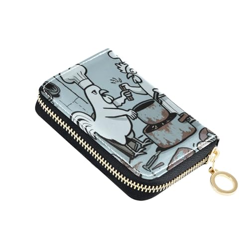 Yoogain Terrible Chicken Chef Kartenetui für Herren, Leder, mit 9 Kartenfächern, RFID-blockierend, für Herren mit Reißverschluss von Yoogain