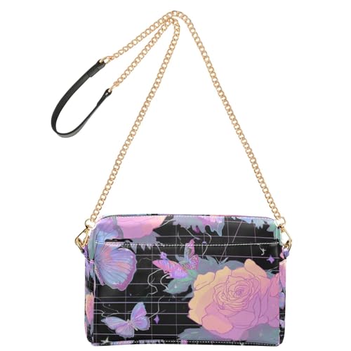 Yoogain Umhängetasche im Vapor-Stil, Rosen, Schmetterling, verträumt, kleine Tasche für Damen, veganes Leder, lässige Damen-Geldbörse, wasserdicht, Schultertasche für Damen von Yoogain