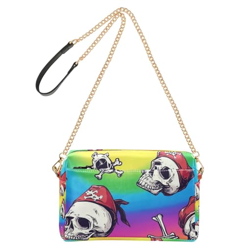 Yoogain Umhängetasche mit Totenkopfmotiv, Piratenmotiv, scharlachrot, Regenbogenfarben, kleine Umhängetasche, für Damen, veganes Leder, lässig, Alltag, wasserdicht, Schulterhandtaschen von Yoogain