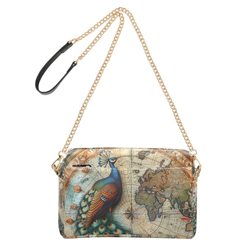 Yoogain Umhängetasche mit Vintage-Pfauenmuster, kleine Umhängetasche für Damen, veganes Leder, Croos, wasserdicht, Umhängetasche von Yoogain