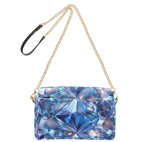 Yoogain Umhängetasche mit blauem Kristallmuster, klein, veganes Leder, lässig, mit Reißverschluss von Yoogain