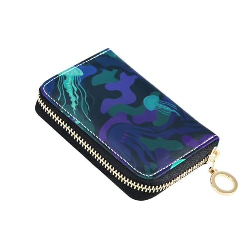 Yoogain Untersea-Kreditkartenetui mit Reißverschluss, Leder, mit 2 Geldfächern, RFID-blockierend, Schwarz / Blau von Yoogain