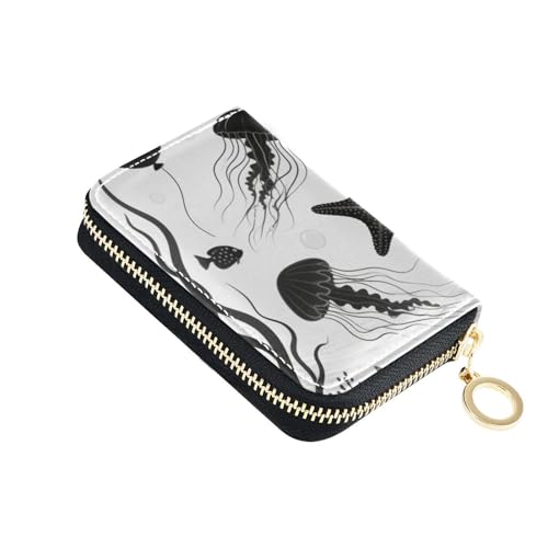 Yoogain Unterwasserfisch-Leder-Geldbörse mit RFID-blockierendem Kartenetui mit Reißverschluss, Schwarz / Weiß von Yoogain