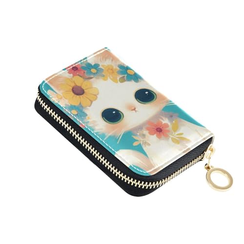Yoogain Vintage Cute Cats Leder-Kreditkartenetui für Damen mit 2 Geldfächern, RFID-blockierendem Kartenhalter für Frauen mit Reißverschluss von Yoogain