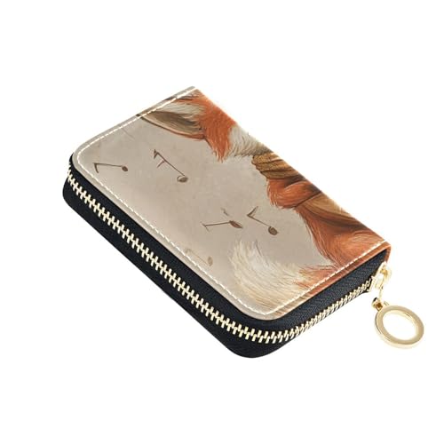 Yoogain Warm Illustration Fox Music Retro Leder Damen Kartenhalter Portemonnaie mit Cion Geldbörse RFID blockierender Kartenhalter für Herren mit Reißverschluss von Yoogain
