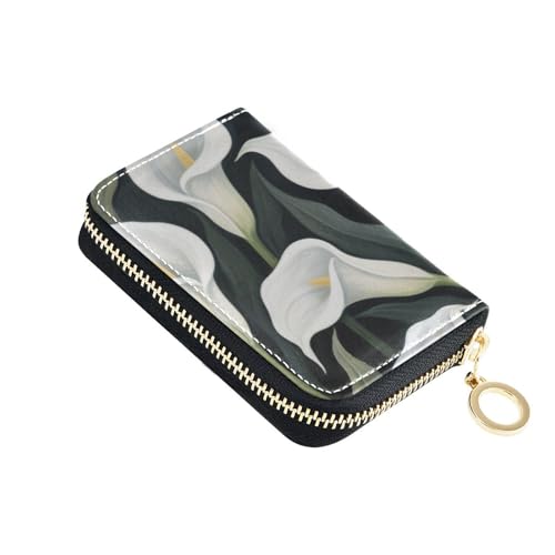 Yoogain Weiße Calla-Lilien-Leder-Kartenetuis für Damen, mit RFID-blockierendem Kartenhalter mit Reißverschluss von Yoogain