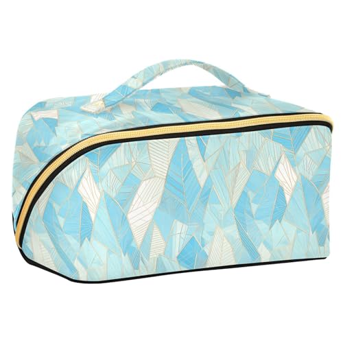 Yoogain Zarte Kosmetiktasche mit Trennwänden, Cartoon-Motiv, Minzgrün, Gold, Largoiletry Tasche für Damen, mit Fächern und Griff von Yoogain