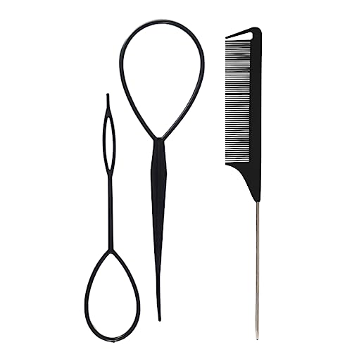 3 Stücke Haare Heckwerkzeuge Set Tail Comb Styling Combs Necken Abschiedsfranzösische Geflecht Werkzeugschleife Für Frauen Die Kamm Leicht Schwarz Flechten Schnell von Yooghuge