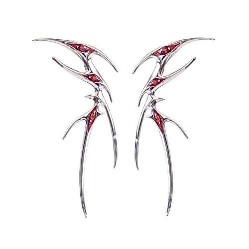 Gothic Punk Butterfly Ohrclip Frauen Mode Rote Strasssteine ​​Elf Cosplay Ohrringe Party Schmuckzubehör Geschenk Fairy Manschetten Silber Für Nicht Piercing Clip Keine Durchdringenden Manschetten von Yooghuge