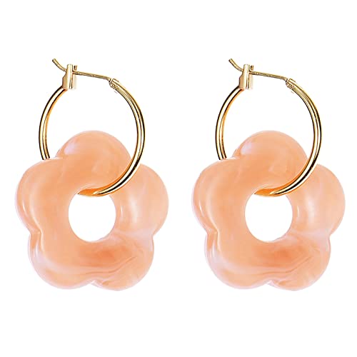 Mehrfarbige Acrylharz Marmon Blumen Tropfen Ohrringe Für Frauen Goldfarbe Metall Runde Reifen Ohren Mode Schmuck Mädchen Bunte Acryl Mädchen von Yooghuge