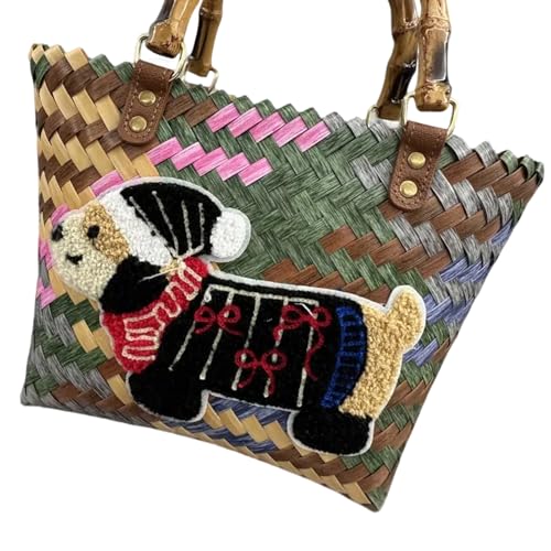 Retro Gestreifte Dackelhund Hunde Handtasche Große Kapazität Strandtaschen Fashion Haustier Liebhaber Für Pendeln Oder Einkaufsbeutel Gewebter Strandtasche von Yooghuge