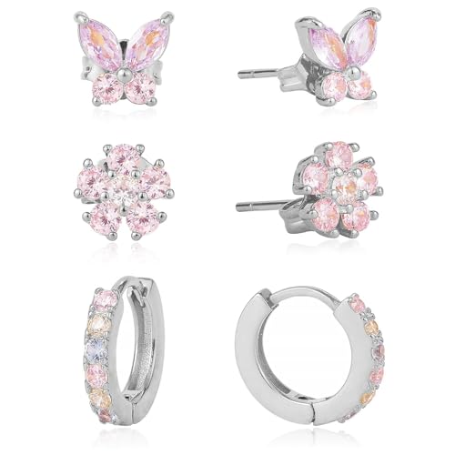 Yooghuge Stilvolle Farbenfrohe Zirkonia Eingelegtes Reifen Ohrringe Set Blumen Schmetterling Knorpel Stollen Accessoires Für Damen Stilvolle Date Night von Yooghuge