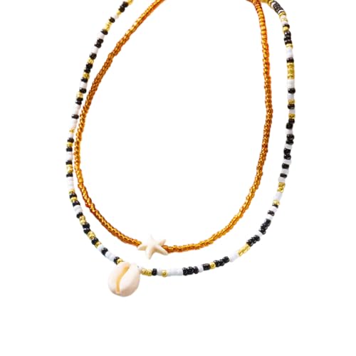 Yooghuge 2pcs Styles Doppelt Geschichtete Seesternschalen Perlen Halskette Für Trendige Frauen Und Erwachsene Geschichtete Halskette von Yooghuge