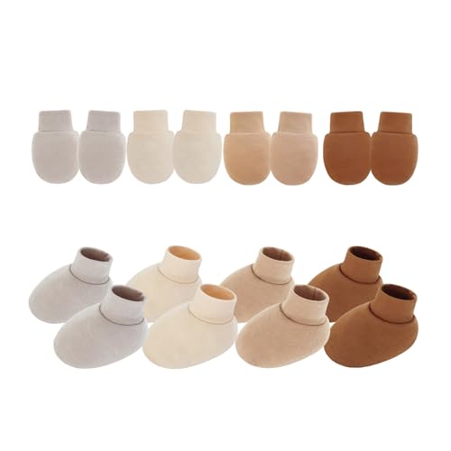 Yooghuge 4 Set Neugeborene Hand Und Fußschutz Bedecken Baumwollhandschuhe Und Socken Set Anti Scratch Handschuhe Mit Müßen Für Babybabys Baumwollkratzer Mit Footies von Yooghuge