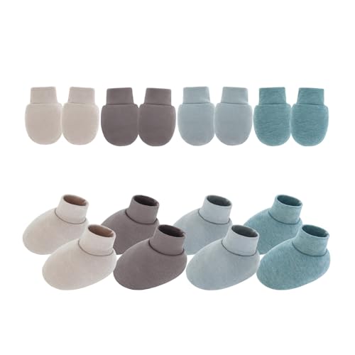 Yooghuge 4 Set Neugeborene Hand Und Fußschutz Bedecken Baumwollhandschuhe Und Socken Set Anti Scratch Handschuhe Mit Müßen Für Babybabys Baumwollkratzer Mit Footies von Yooghuge