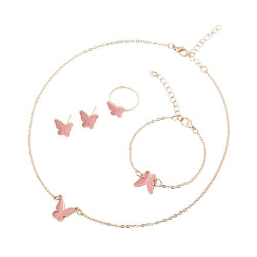 Yooghuge 4PCS Butterfly Anhänger Halskette Mit Ohrringen Armband & Öffnung Ringe Schmuck Set Tiercharme Für Stilvolle Frauen Lebendige Stollen Ohrringe von Yooghuge