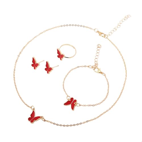 Yooghuge 4PCS Butterfly Anhänger Halskette Mit Ohrringen Armband & Öffnung Ringe Schmuck Set Tiercharme Für Stilvolle Frauen Lebendige Stollen Ohrringe von Yooghuge